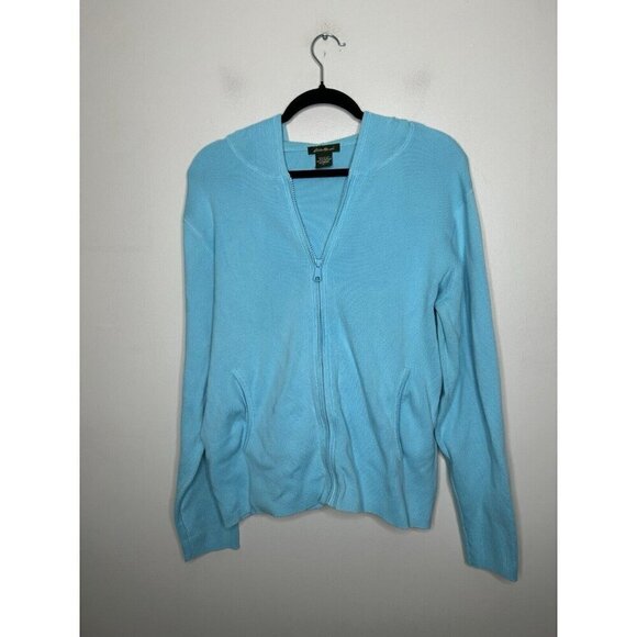 Eddie Bauer Sweater Womans Bright Blue Cable Knit Full Zip Size Large - Picture 2 of 10